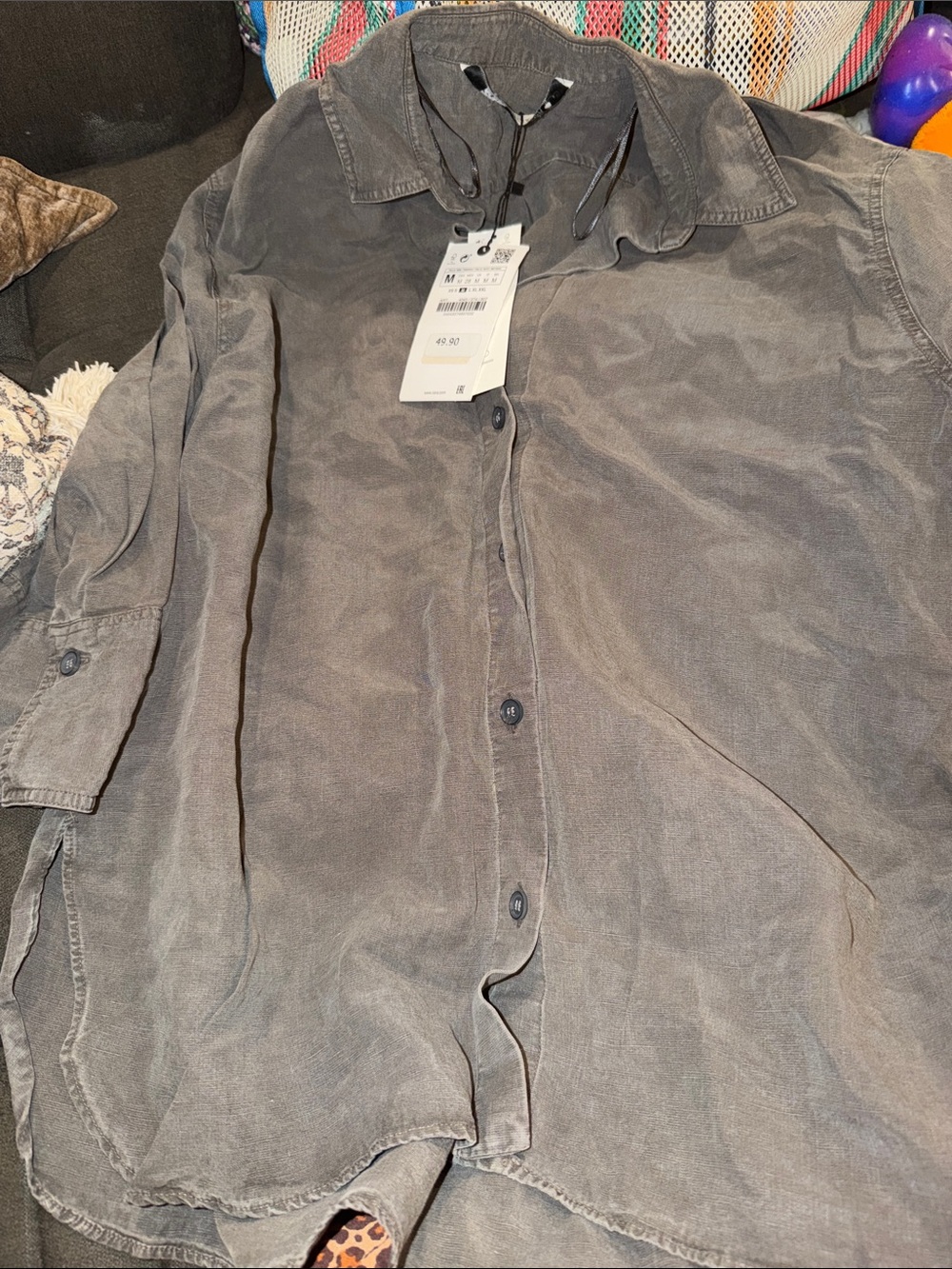 Zara Women's Gray Button-Down Shirt